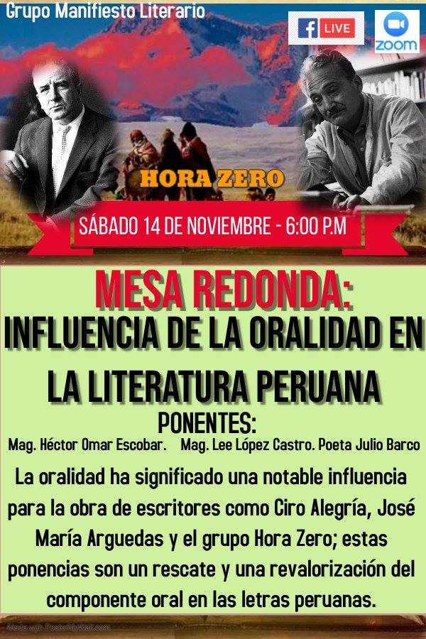 Hora Zero Manifiesto literario 14 nov. 2020, 18 hs. Perú.